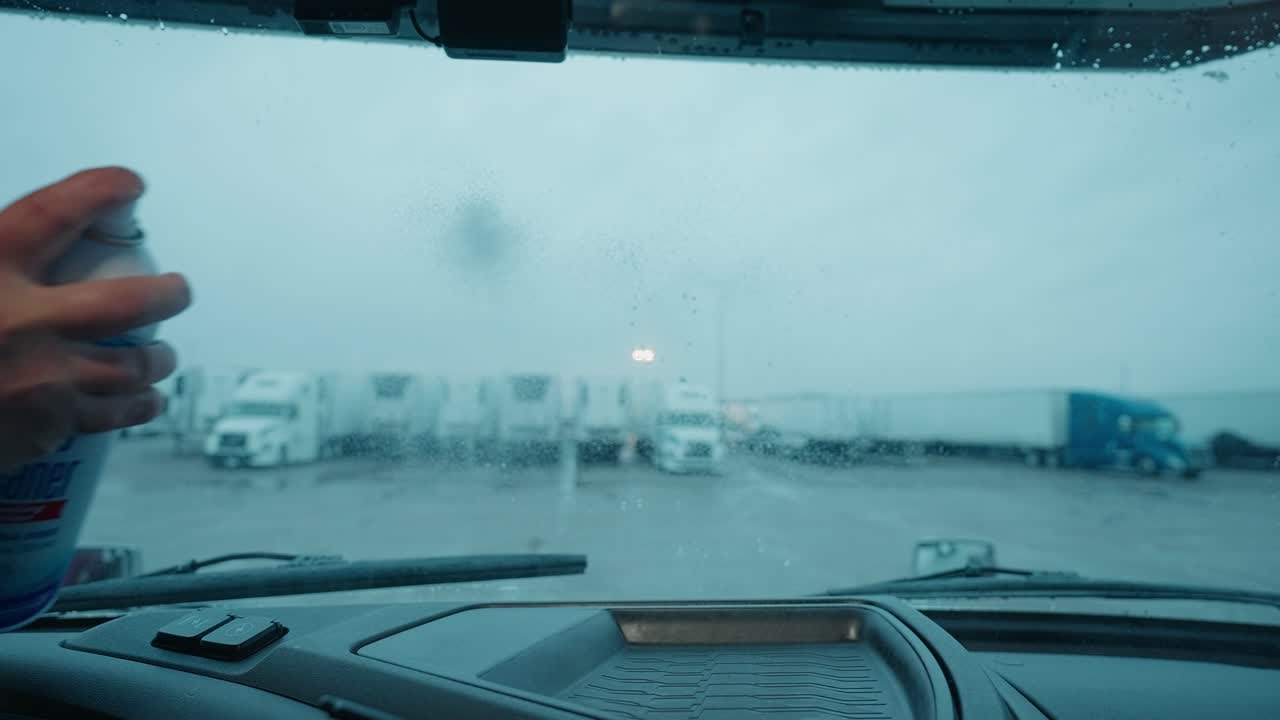 차량의 안쪽 유리창에 드 스프레이 청소기