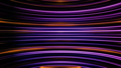 abstracto futurista naranja y púrpura neón líneas dobladas brillando en fondo negro, diseño gráfico de movimiento. animación. curvas ondas horizontales 3d que fluyen, bucle sin costuras