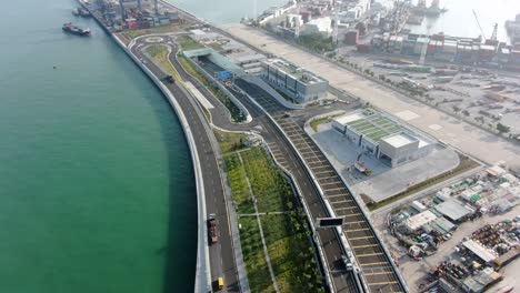 Hong-Kong-Underwater-Tunnel-linking-Chek-Lap-Kok-airport-and-Tuen-Mun,-Aerial-view