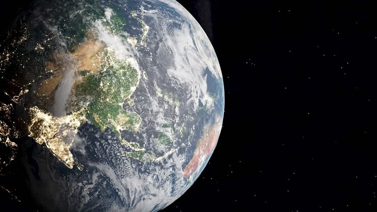 Rondcirkelende planeet aarde met satellietbeeld boven Azië