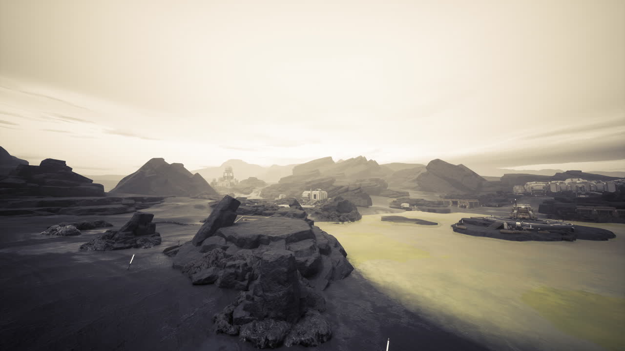 Quiet morning scene with foggy bay and distant mountain range