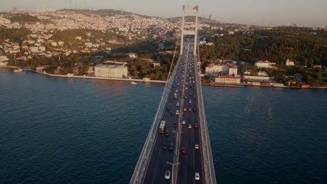 istanbul bosphorus bridge drone footage at sunset, aerial