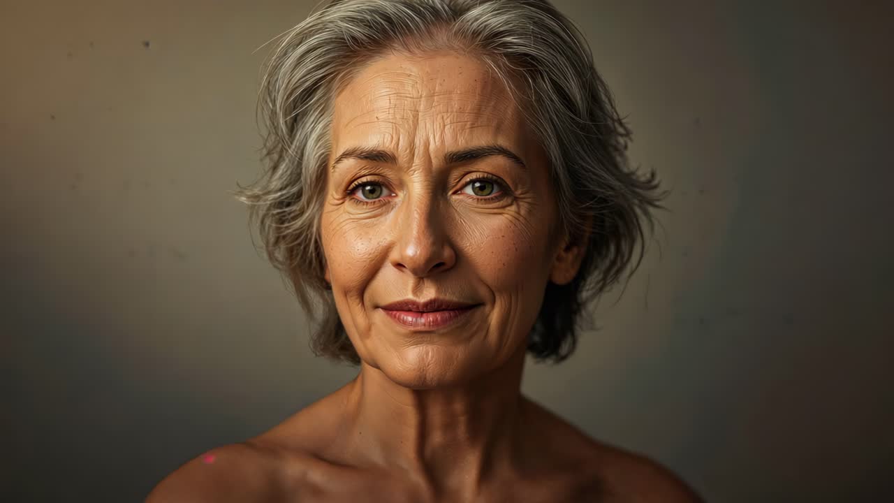 Portrait of a Smiling Older Woman with Bokeh Lights