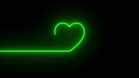 colorida línea de corazón abstracto neón señal de símbolo ardiente en fondo negro. ritmo del corazón línea de neón brillante movimiento en movimiento.