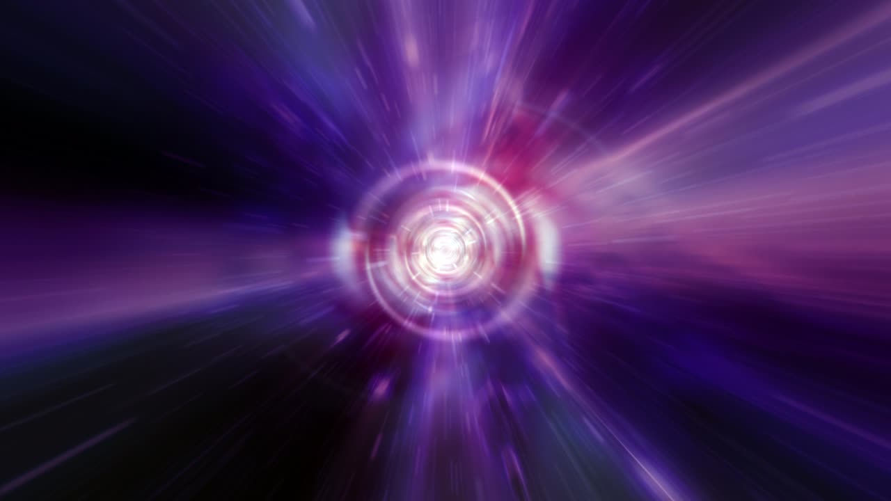 Abstract loop hyperspace exploration through colorful wormhole vortex. 4K Sci-Fi seamless loop hyperspace tunnel interstellar travel concept. Science fiction fantasy worm hole tunnel flight.