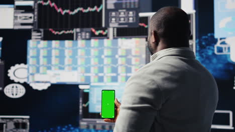 african american businessman using isolated mockup on gadget