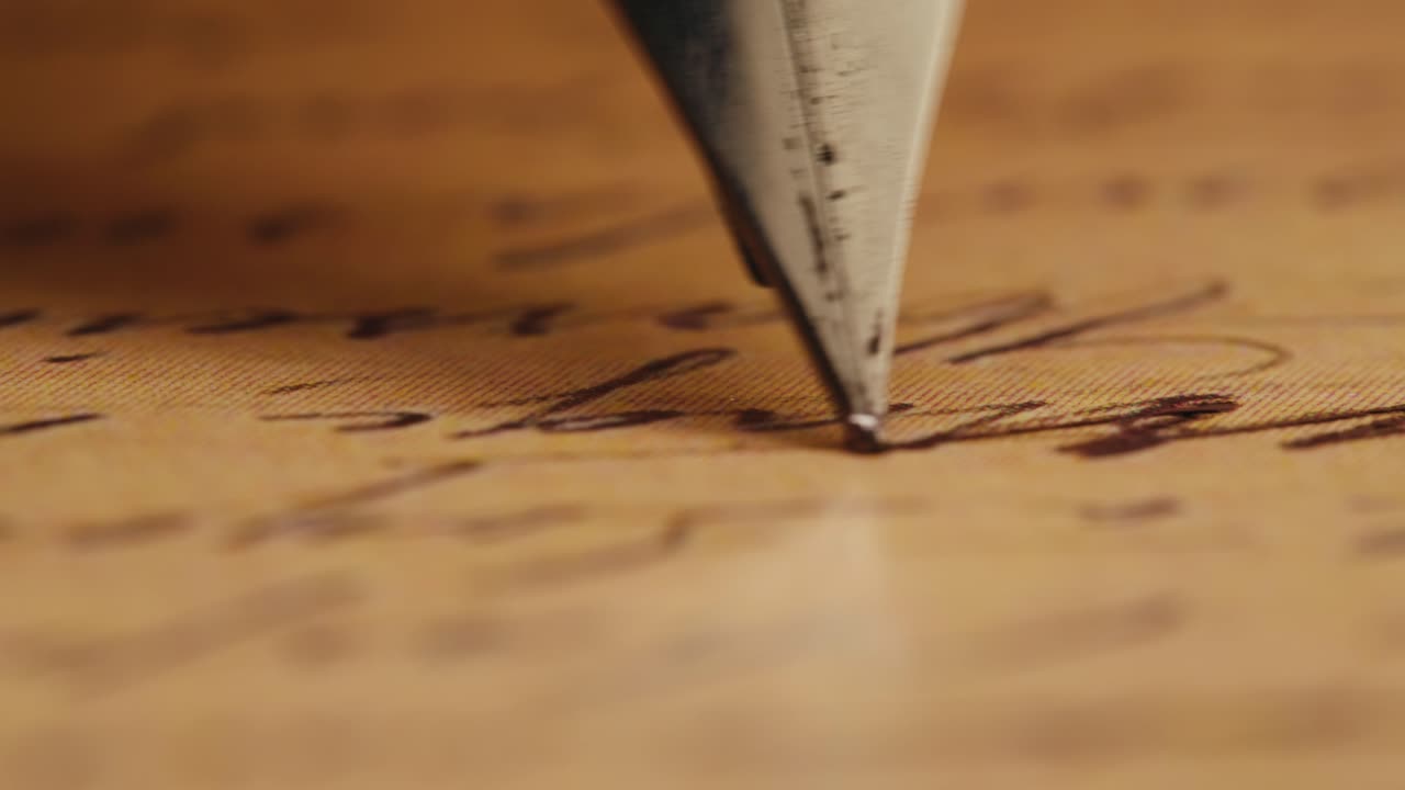 Scrittura corsiva con penna stilografica su carta vintage