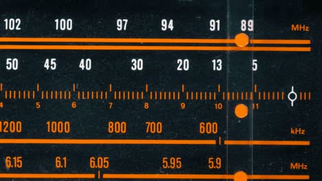 tuning analog radio dial frequency on scale of the vintage receiver