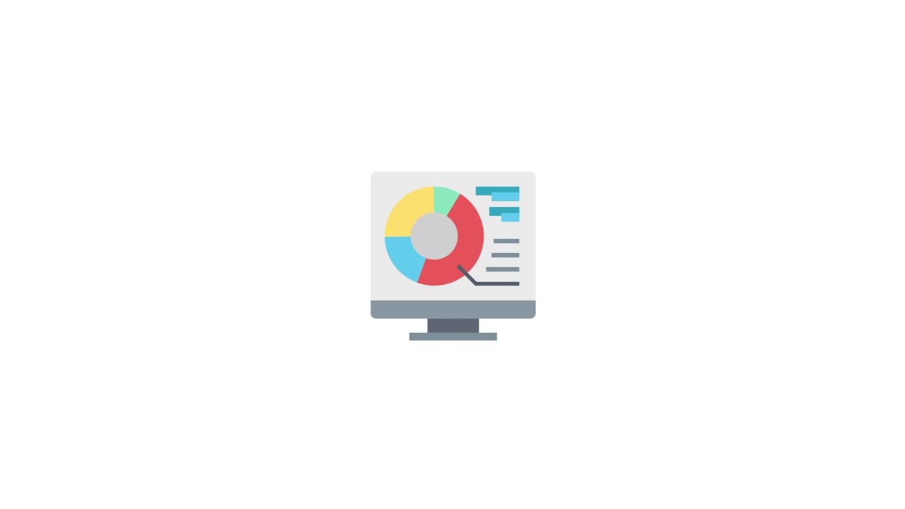 Animated Computer Monitor Displaying Data Analysis Charts