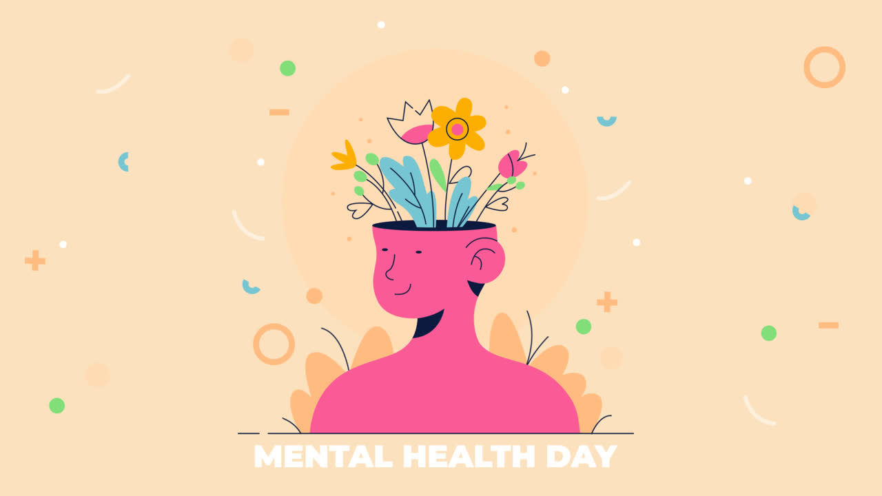 평평한 세계 정신 건강 날 일러스트레이션 모션 그래픽