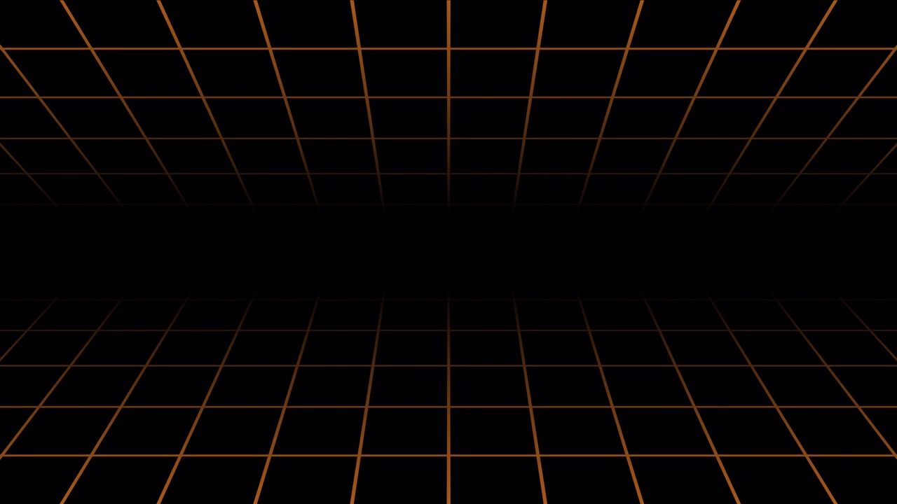 Abstract Orange Perspective Grid Moving on Black Background