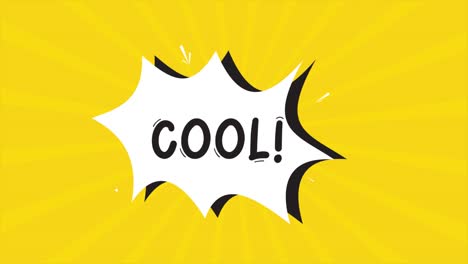 a comic strip cartoon animation, with the word cool appearing. yellow and halftone background, star shape effect