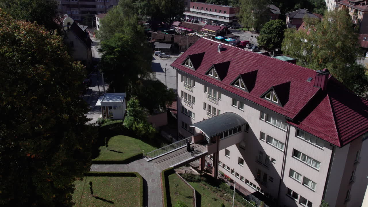 Aerial view of nuns walking in front of church sv. Mihovila in Vares