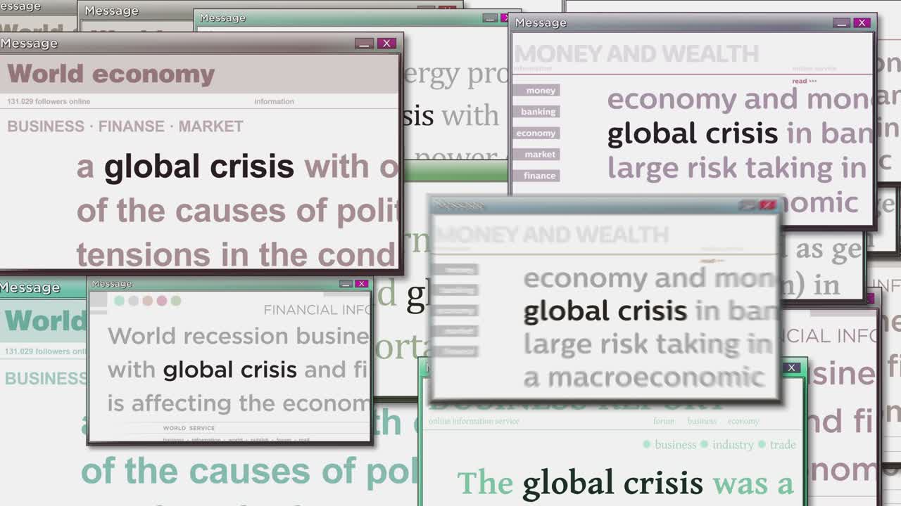 Pop up windows with global crisis economy crash seamless looped animation