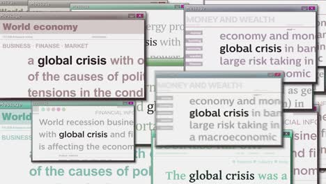 pop up windows with global crisis economy crash seamless looped animation