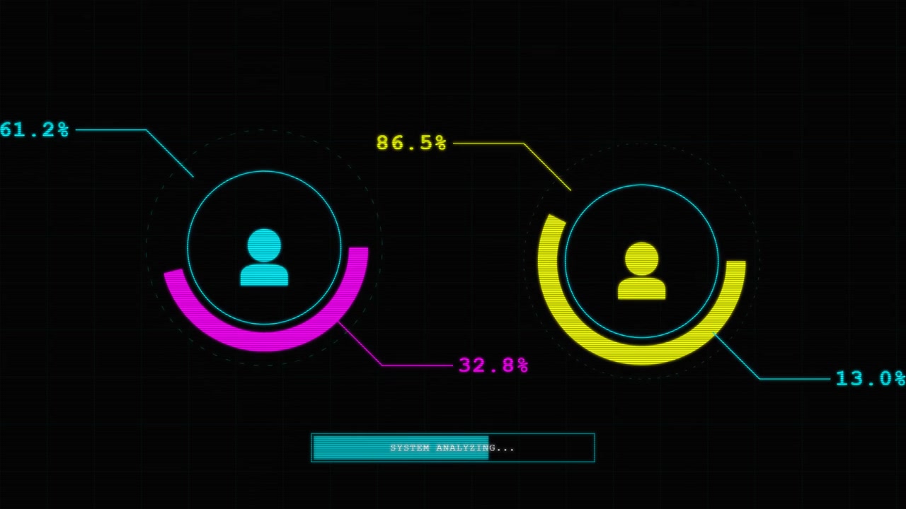 Digital Data Analysis Interface with Animated User Icons