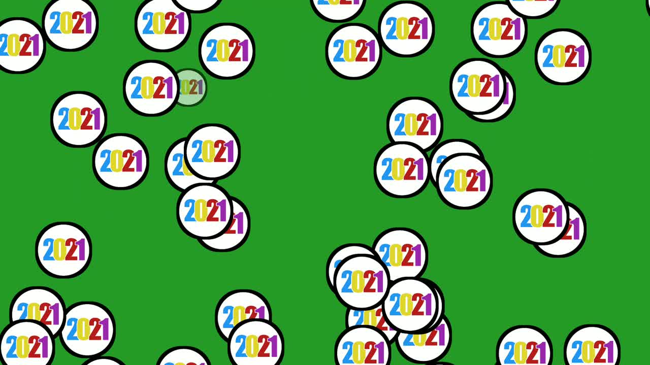 2021 Happy New Year Greeting 4K animation on Green screen background.Happy New year Text with number 2021 in circle