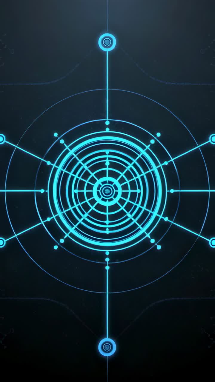 Vertical video: Initializing interface with expanding rings and glowing nodes on dark grid