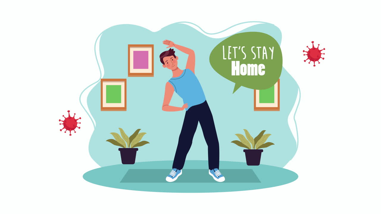 man practicing exercise in home for covid19 prevention method