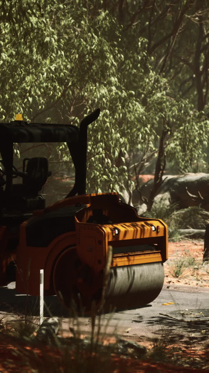 trabajo de carretera de rodillos en carretera forestal