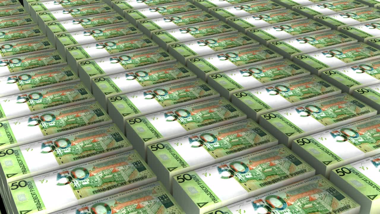 50 벨라루스 루블의 3d 애니메이션: 돈의 무결한 루프의 어리