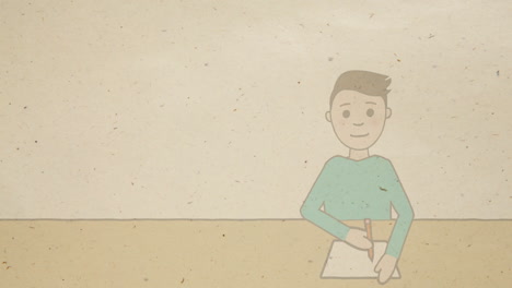 drawing on paper, animated person smiling in simple animation