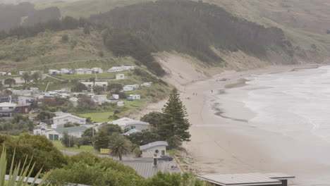 tilt shot over rural new zealand coast line at castle point beach, wairarapa