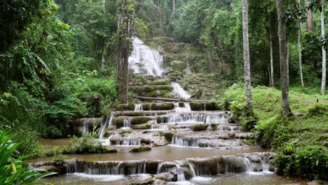 Deep-Forest-Pha-Charoen-Waterfall-in-the-national-park-is-a-popular-tourist-attraction-in-Phop-Phra-District,-Tak-Province,-Thailand