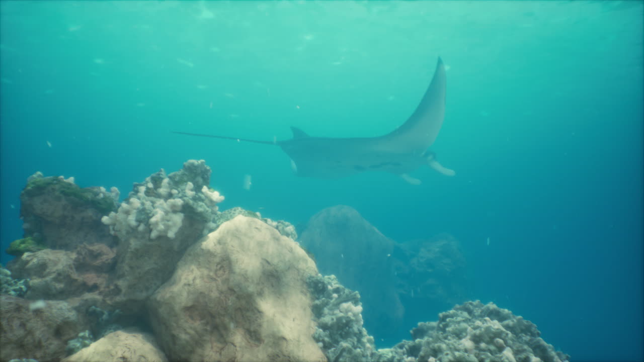 manta ray bajo el agua cerca del arrecife de coral