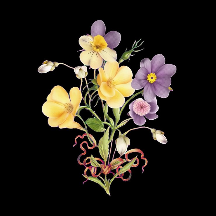 Elegant floral vintage illustration animation isolated asset, transparent 4K video, alpha channel