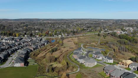 drone circling over neighborhood and pond in king city