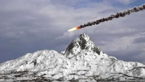 meteor impact on snowy mountain