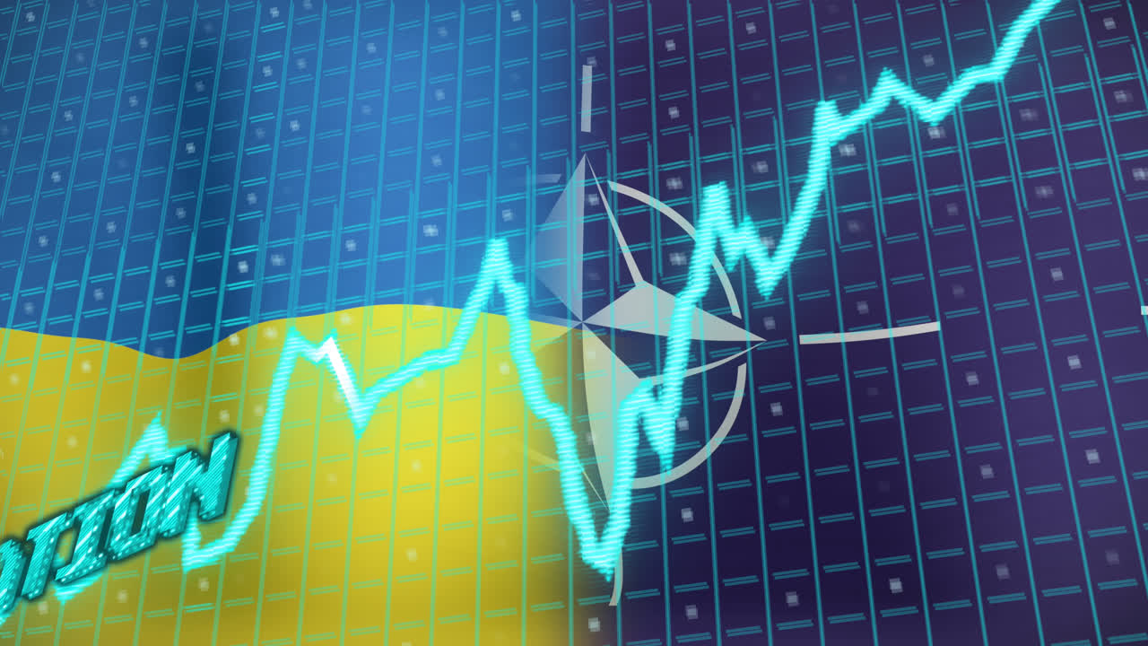 우크라이나와 나토의 발에 대한 인플레이션 텍스트 및 데이터 처리의 애니메이션