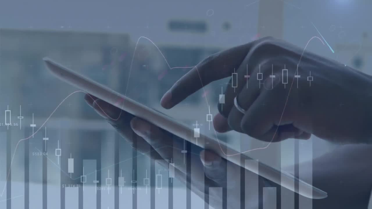 animación del procesamiento de datos estadísticos sobre la sección media del hombre utilizando una tableta digital