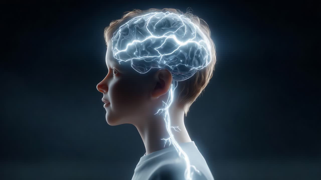 A Captivating Visualization of Neural Activity: An Illustrative Journey Through the Ingenious Functions of a Child's Brain in Dynamic Expression