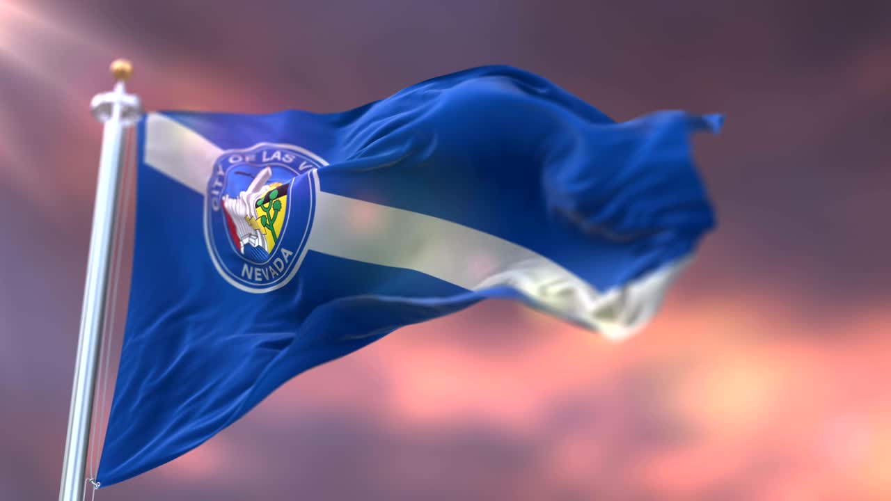 bandera de la ciudad de las vegas al atardecer, ciudad de los estados unidos de américa - bucle