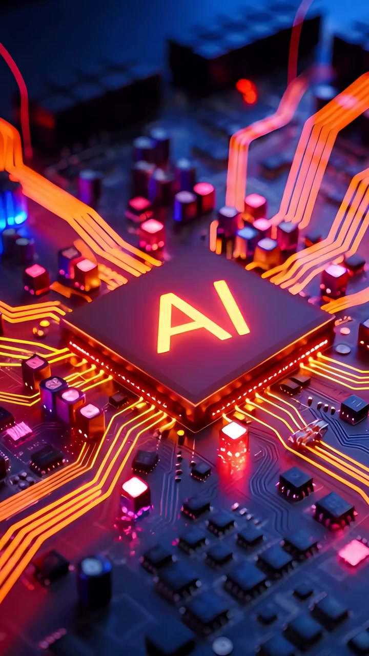 Sfondo Tecnologico Futuristico con Scheda Madre e Chip AI 4K