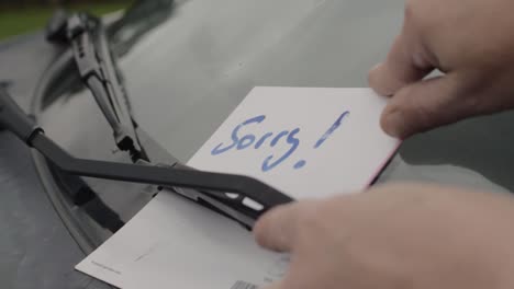 handwritten note left on windscreen to say sorry