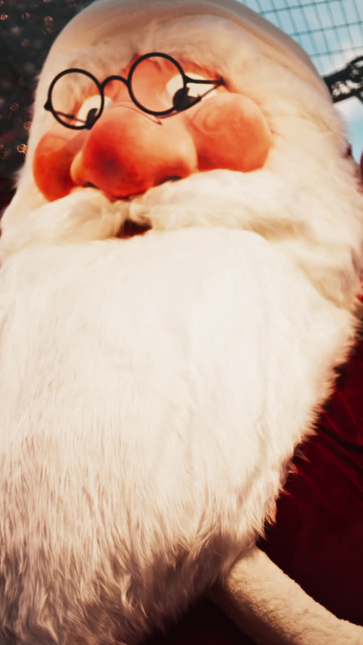 Big Santa Claus decoration in the courtyard of the Monte Carlo Casino in the evening. Vertical