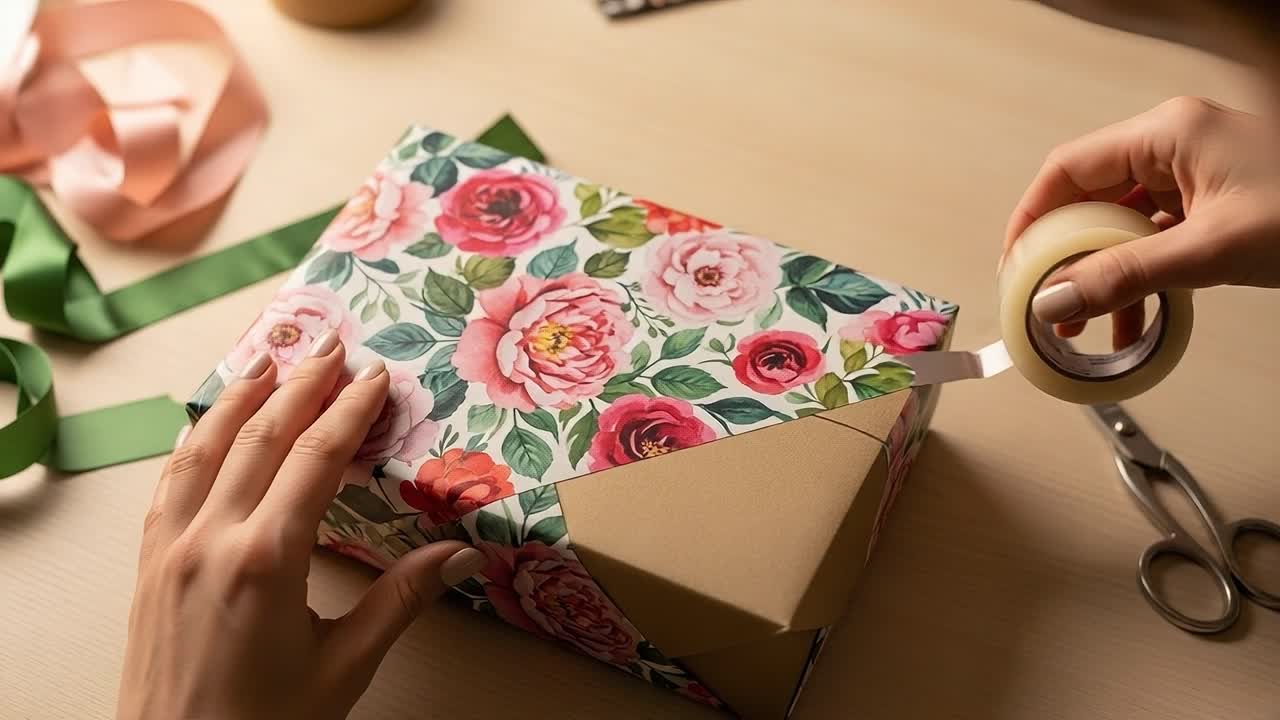 A Step-by-Step Guide to Perfectly Wrapping a Gift with Floral Paper and Decorative Accents for Any Special Occasion or Celebration