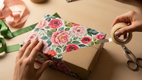a step-by-step guide to perfectly wrapping a gift with floral paper and decorative accents for any special occasion or celebration