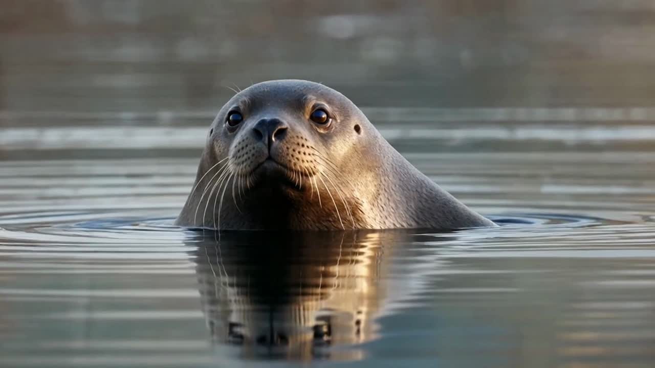 Close-up Portrait of a Curious Seal Peeking Out of the Water