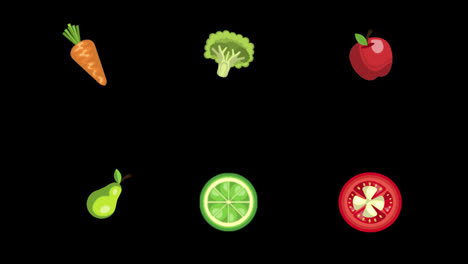 Gemüselebensmittel-Icon-Loop-Animationsvideo,-Transparenter-Hintergrund-Mit-Alphakanal