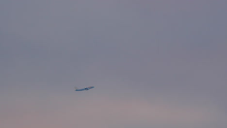 airplane flies in the fog