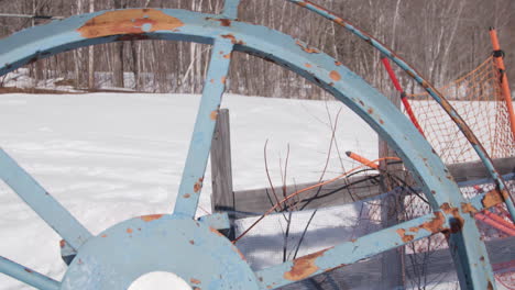 ski tow rope wheel slowly turning in a winter landscape