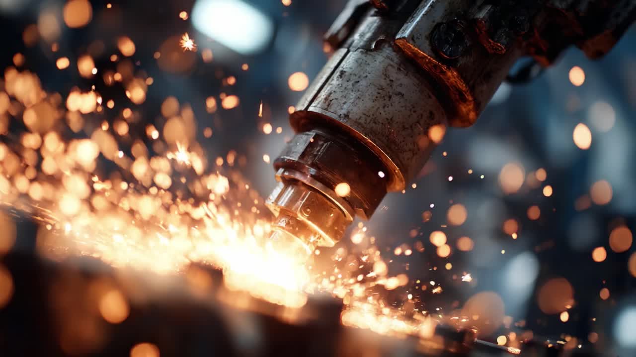 Intense Spark Production from Machining Process, Showcasing the Dynamic Interaction of Tool and Material, Creating a Beautiful Display of Energy and Light
