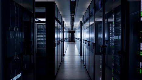 inside a modern data center with rows of server racks