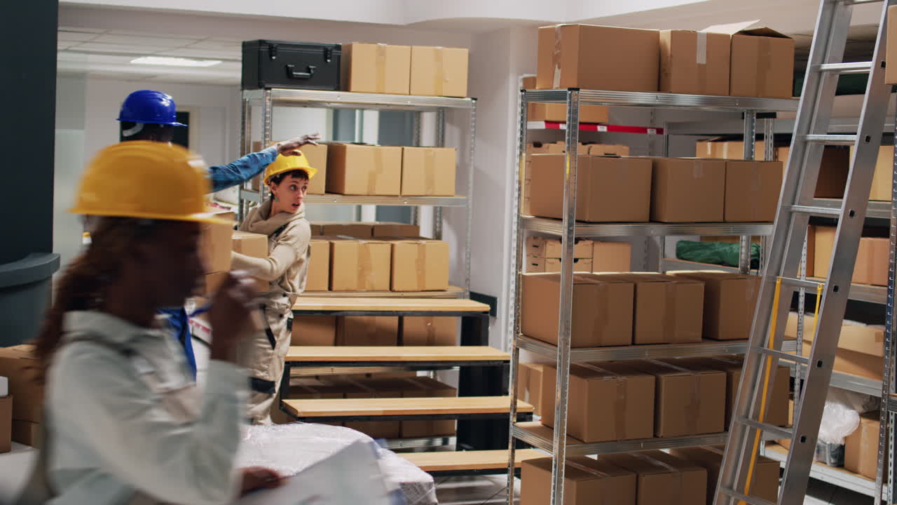 Warehouse employees working with boxes