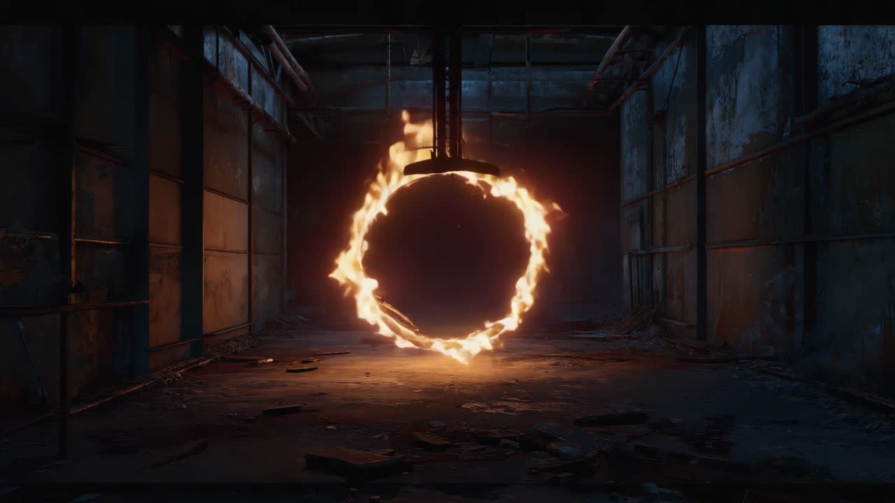Fiery Portal in Industrial Setting