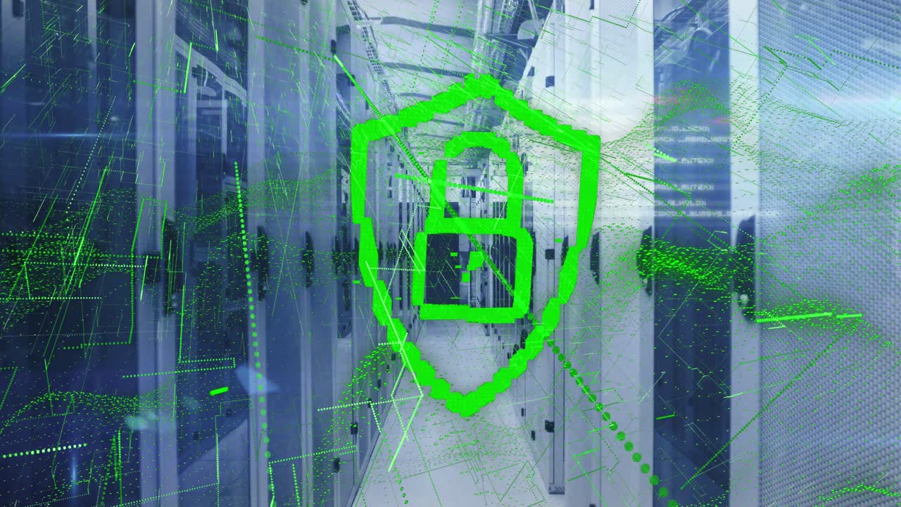 온라인 보안  ⁇ 락의 애니메이션과 컴퓨터 서버를 통한 데이터 처리